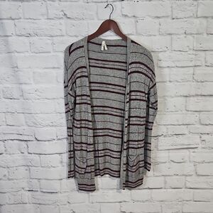 Mudd Gray and Maroon Knit Cardigan Sweater